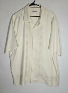 Tommy Bahama shirt 2XL cream color embroidered design button up short sleeve - Picture 1 of 6