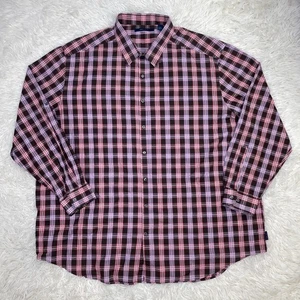 Men's Perry Ellis Red/Brown Plaid Pattern Long Sleeve Button Up Shirt 4XLT EUC - Picture 1 of 13