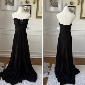 NWT Theia Strapless Accordion Pleat Embellished Dress Black $1300 2 - Picture 1 of 11