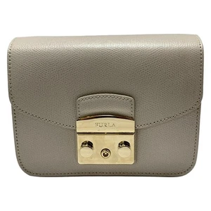 Auth FURLA Metropolis - Gray Beige Leather Shoulder Bag - Picture 1 of 8