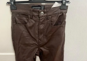 Stradivarius Faux Leather Brown Trousers Size 6 New - Picture 1 of 4