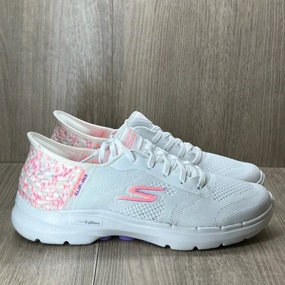 Zapatillas deportivas Skechers Go Walk 6 Vivid Idea para mujer 9 manos libres blancas rosa Foto 1 de 4