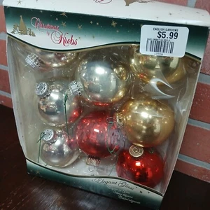 Christmas By Krebs Glass With Crowns 8 Ornaments Color Mixed - Picture 1 of 5