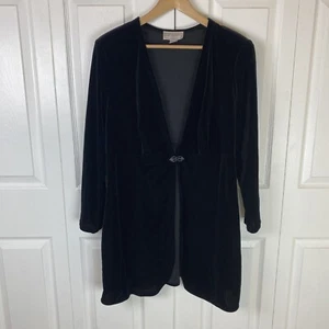 Jessica McClintock Gunne Sax 14 Cardigan Velvet Black Whimsigoth Victorian Gem - Picture 1 of 4