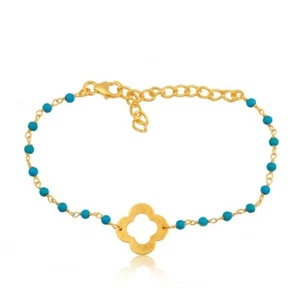 Beaded Gemstone Bracelet Turquoise Bracelet Women Flower Charm Gold 925 Silver - Picture 1 of 4