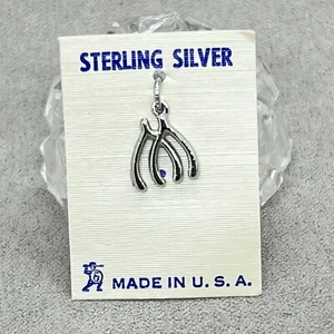 Vintage Lucky Double Wishbone Silver Charm for Bracelet NOS Original Card - Picture 1 of 2