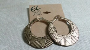 Erica Lyons Goldtone Metal Etched Sunburst Hoop Post Pierced Earrings - Picture 1 of 4