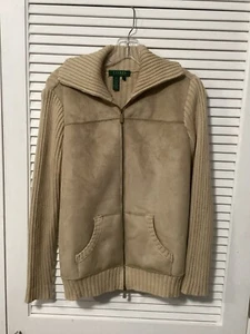 lauren ralph lauren Faux Suede/Fur Sweater Jacket Women’s Luxury Minimalist Warm - Picture 1 of 5