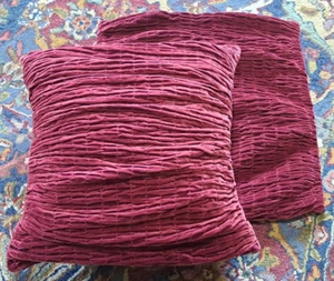 Pottery Barn Red Velvet Ruched Pillow Cover 18x18 Set of 2 - Picture 1 of 12