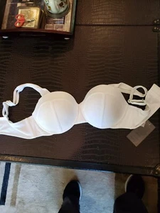 Gabifresh Swimsuits-For-All Underwire Bandeau Strappy Bikini Top White Sz 16D/DD - Picture 1 of 4