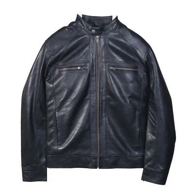 Jaqueta de couro masculina 100% real macia estilo casaco de couro de cordeiro - Imagem 1 de 3