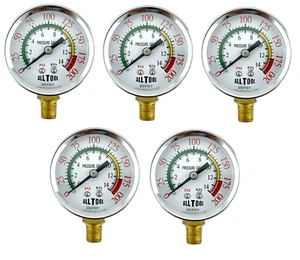 Qty 5 Air Pressure Gauge 1.5" Dial Side Mount 1/8"NPT - 0 to 200 PSI Color Coded - Picture 1 of 3