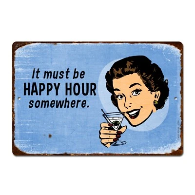 Divertido letrero de metal "Happy Hour" - 8" x 12" Foto 1 de 2