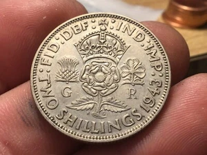 1939 or 1941 or 1942 or 1943 Great Britain 1 Florin Coin, 1 Silver Coin WWII Era - Picture 1 of 12