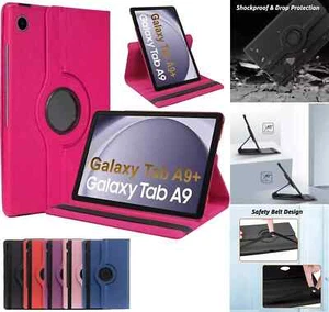 For Samsung Galaxy Tab A9, A9+ (Plus) Case Leather Rotating Stand Cover - Picture 1 of 14