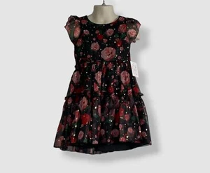 $205 Zoe Ltd Kid's Girl's Black Floral Ruffled Fit & Flare Dress Size 8 - Picture 1 of 3
