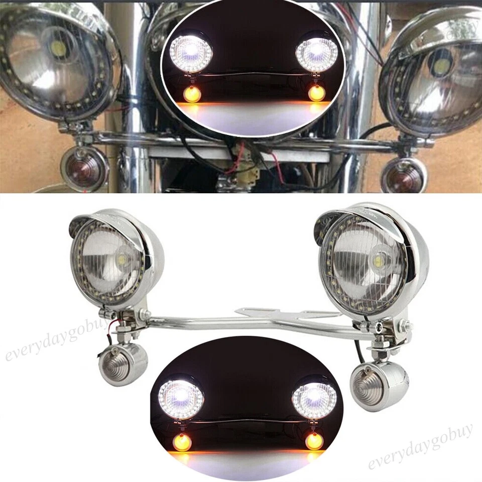 Driving Passing Spot Turn Signal Lights Bracket Bar For Harley Honda Motorcycle - Image 1 of 4