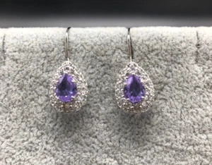 Lab Created Light Amethyst W/ Rhodium Plating Dangle Teardrop Earrings, SRP $89 - Picture 1 of 5