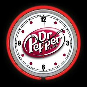 15" Nostalgic Dr Pepper Soda Sign Double Red Neon Clock - Picture 1 of 2