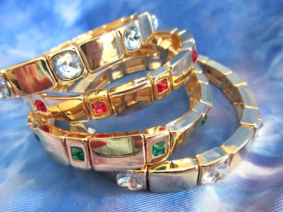 BEN AMUN Set of 4 - 14kt Gold Plated Glass Crystal Stacking Bracelets NEW - Image 1 of 4