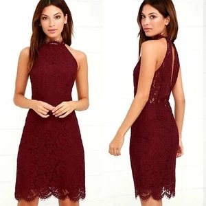 BB Dakota Spitzenkleid Neu mit Etikett Cara Burgund Gr. 2 Cocktail hochgeschlossen gewellte Wimpern - Bild 1 von 14