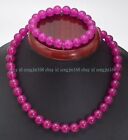 Beautiful 10Mm Natural Rose Red Jade Round Gemstone Beads Necklace Bracelet Set