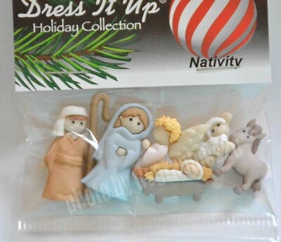 Christmas Nativity Buttons / Jesse James Dress It Up / Mary & Joseph & Jesus - Image 1 of 2
