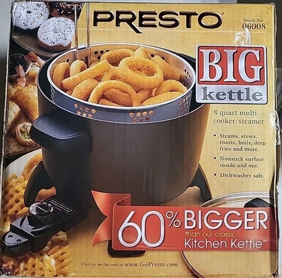 Presto 6008 Big Kettle Multi Cooker Steamer and Deep Fryer with Glass Lid, Black - Image 1 of 4