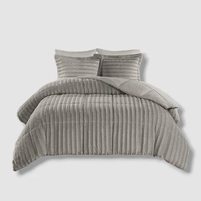 Madison Park Gray Duke Reversible Faux Fur 3-Pc. Comforter Set, Full/Queen - Image 1 of 3
