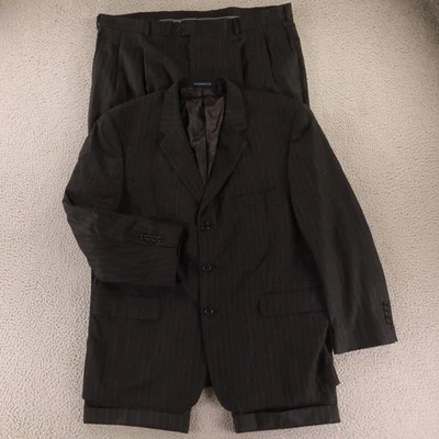 Stafford Suit XL 46S Gray Chalk Stripe 100% Wool Twill Worsted Classic Fit 42x30 - Image 1 of 4