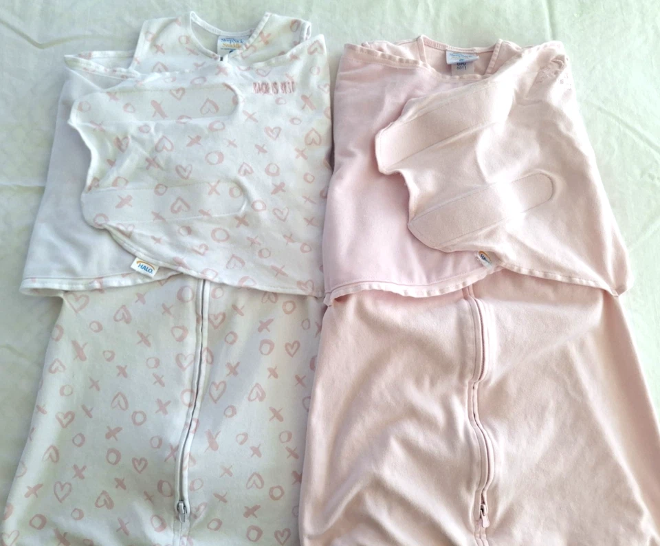 HALO Saco de Dormir Envoltura Rosa y Estampado de Corazón Algodón Pequeño 3-6M, 13-18lb, Paquete de Dos Foto 1 de 4