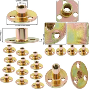 12 piezas tuercas en T de acero al carbono de 3/8"-16 placa base redonda tuerca muebles herrajes brida - Imagen 1 de 6