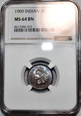 NGC MS-64 BN 1909 Indian Head Cent, Superbly Struck w/ Cartwheeling Luster. - Image 1 of 2