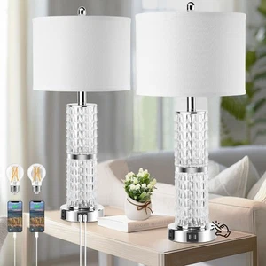 3-Way Touch Control Crystal Table Lamps Set of 2, Silver Modern Bedside Lamp ... - Picture 1 of 7