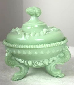 Vintage Westmoreland Argonaut Jadeit Pressglas bedeckt Bonboniere, Chinoise - Bild 1 von 14