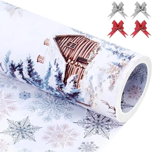 EWES White Christmas Wrapping Paper Rolls Set, Vintage Aesthetic Western Heavy D - Picture 1 of 6