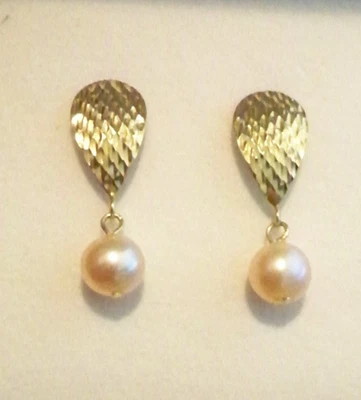 14K Solid Yellow Gold Natural Pearl Earrings Marked Rare Gems of the Earth 2 gms - Image 1 of 4
