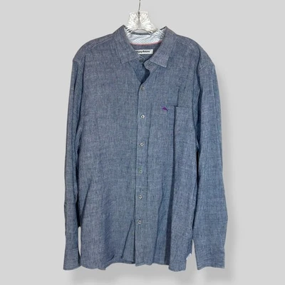 Tommy Bahama Size Large Blue Button Up Linen Blend Lightweight Nautical Casual - Image 1 of 4