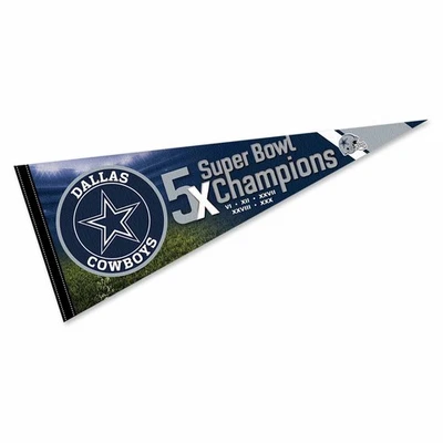 Dallas Cowboys 5 Time Bowl Champions Pennant Banner Flag - Image 1 of 4