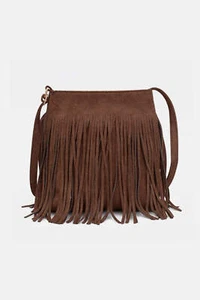 Womens Suede Fringe Crossbody Shoulder Bag Tassel Zip Casual Handbag Adjustable - Picture 1 of 11