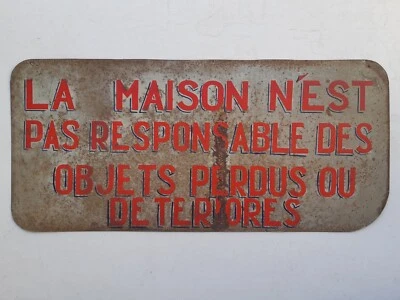 Ancienne enseigne MAISON RESPONSABLE OBJET PERDU OU DÉTÉRIORÉ manège ART FORAIN - Photo 1/4