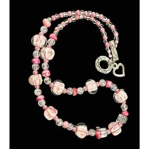 VTG Murano GLASS BEAD NECKLACE Pink Flower Clear Pearlescent Beaded Toggle Clasp - Picture 1 of 5