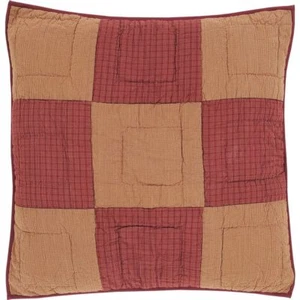 Ninepatch Star Euro Sham Burgundy Red & Khaki Tan Hand-Quilted Block Patchwork - Picture 1 of 2
