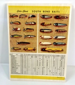 1952 South Bend Bebop , Pike Color Print Ad Chart On Wood Old Fishing Lures - Picture 1 of 2