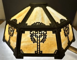 1920s Wilkinson Tiffany Style Slag Glass Table Lamp Shade Art Deco 16 Panel 20" - Picture 1 of 10