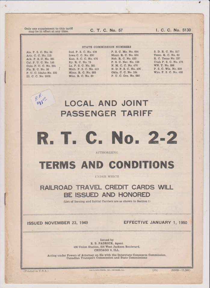 VINTAGE 1950 RAILWAY TRAVEL CREDIT CARD INFO - Image 1 of 1