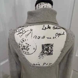 Suéter Metálico Cuello Alto Espalda Abierta Mezcla Cachemira Lauren Hansen De Colección M - Imagen 1 de 11