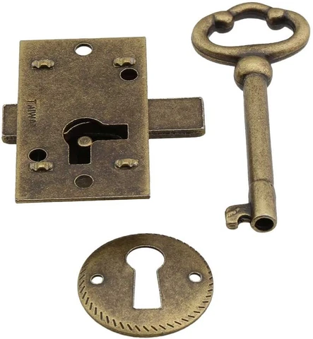 Small Brass Plated Non-Mortise Cabinet Lock in Antique Brass Cover