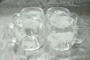 Vtg Nestle NESCAFE Etched World Globe Set of 4~10oz Coffee Tea Mugs Clear EUC 2 - Picture 1 of 6