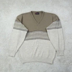 Hodges Jumper Mens Large Vintage 90s 80s V Neck Sweater Stripe Acrylic Knit Vtg - Picture 1 of 9